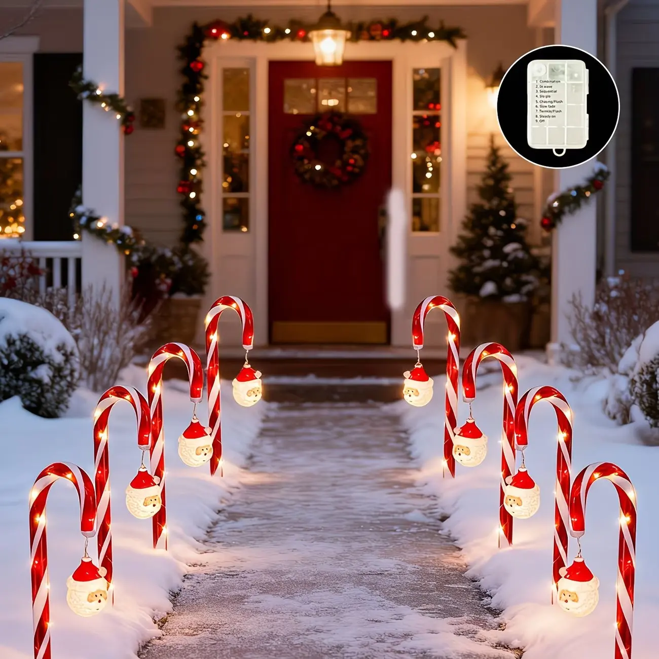 4-Pack Outdoor Christmas Lights, Candy Cane Lamps, 8 Modes, Battery Powered, Perfect for Holiday Parties, Ideal Gift