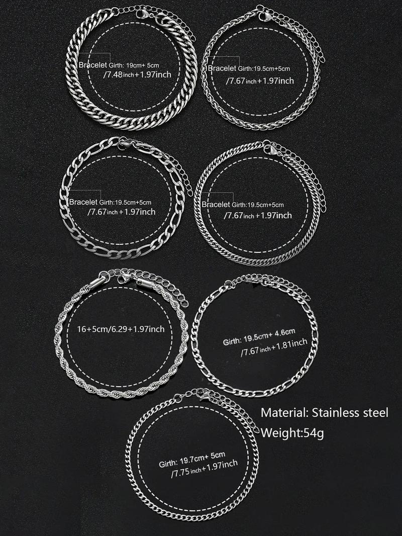 Men's Simple Plain Stainless Steel Link Chain High Quality Bracelet, Casual Fashionable Jewelry for Party, Daily Clothing Decor, Trendy All-match Elegant Jewelry Bracelet for Birthday Gift Couples Gifts, Stackable Bracelets Stack, Snake Chain Bracelet