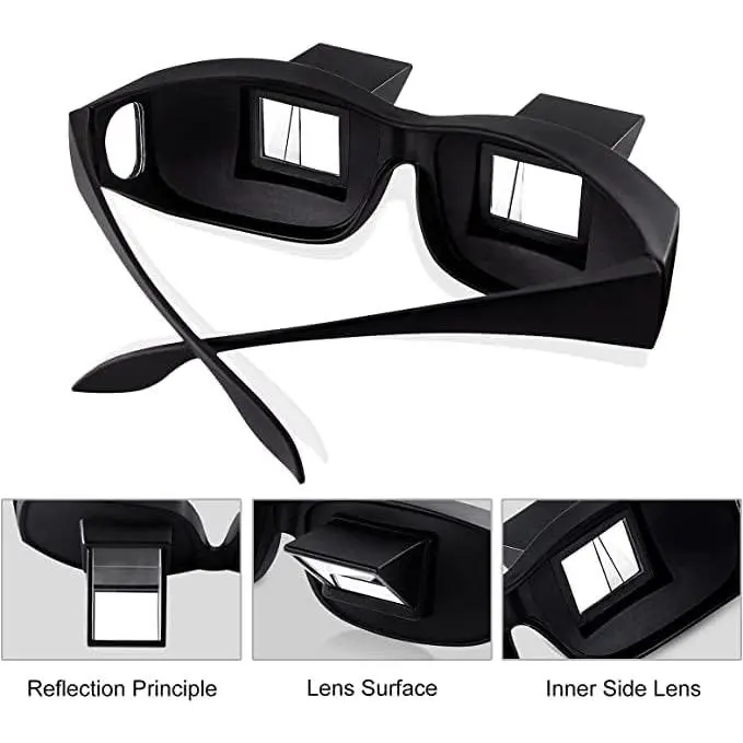 Unisex Over-Prescription Lazy Reading Glasses - 90-Degree Horizontal Prism Relaxation Eyewear, Adjustable Fit, Single Item for Bedside Use to Relieve Neck Pain (Fits Over Prescription Lenses)