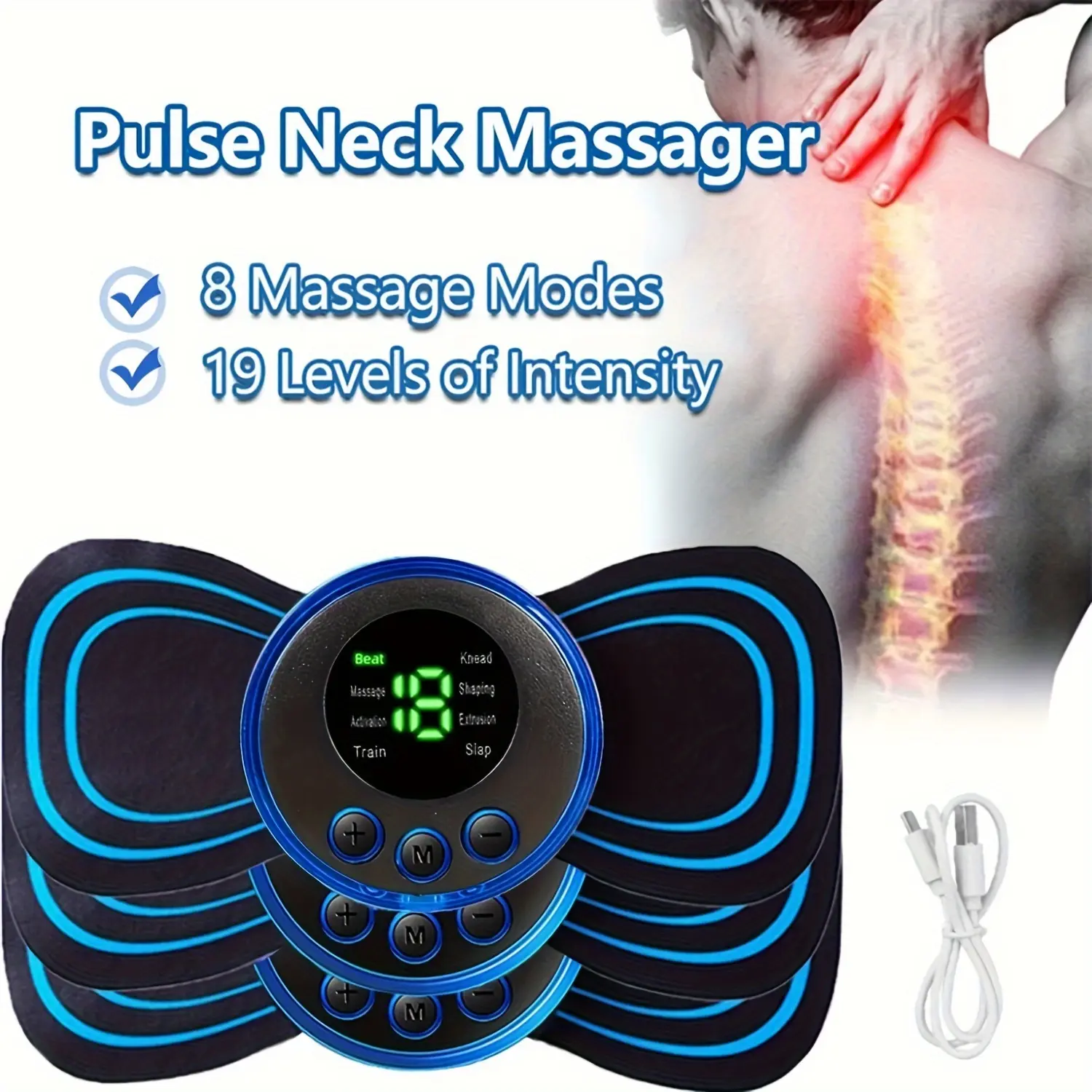 2026 Electric Muscle Massager Set EMS Neck Massage Machine with8 Modes And 19 Strength Levels Portable Vibrating Treatment Instrument