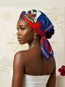 【Haitian Culture】Scarf Shawl Wrap with Flag, Coat of Arms and Palm Trees - Vibrant Patriotic Design for Festive Celebrations, Cultural Events and National Holidays