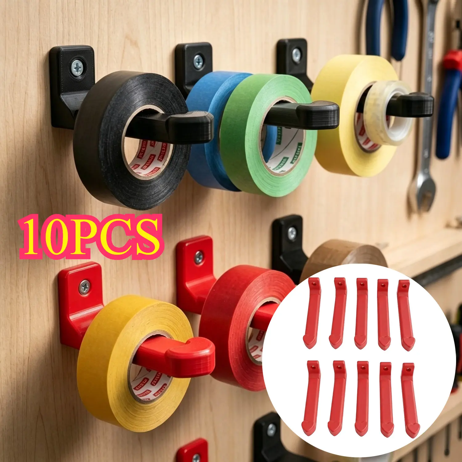 10pcs Durable Wall Mount Tape Organizer Rack, Anti-rust Hanging Storage Bracket, Multi-scene Utility Hanger Holder, Practical Sorting Shelf for Craft Supplies Hardware Tools Daily Household Sundries