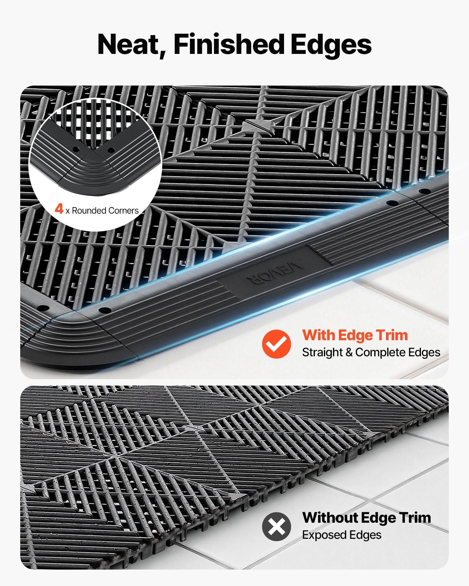 VEVOR Transition Edge Kit, 11-Piece, Durable PP Interlocking Modular Garage Floor Edging, Easy Installation, Edge Protection for Wet Area Restaurant, Only Compatible with VEVOR Drainage Mats, Black