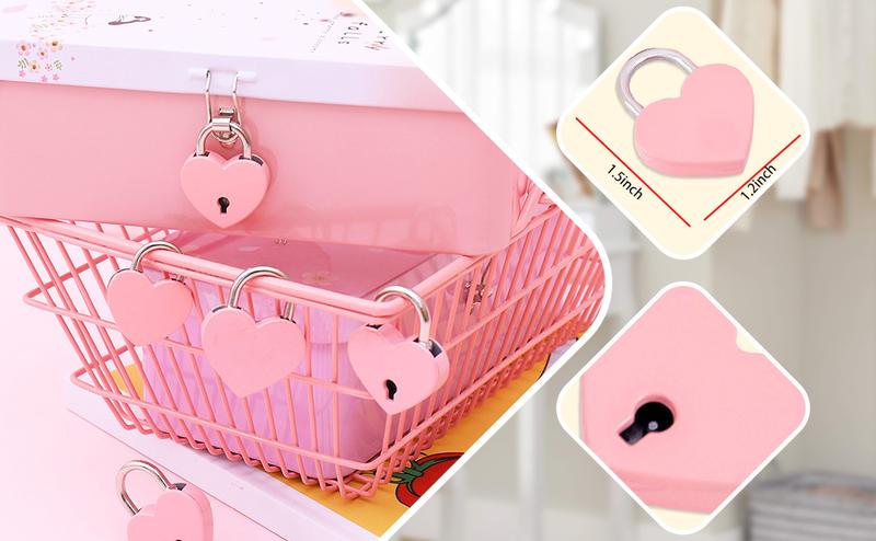 3 Pcs Small Metal Heart Shaped Padlock Mini Lock with Key for Jewelry Storage Box Diary Book,Pink