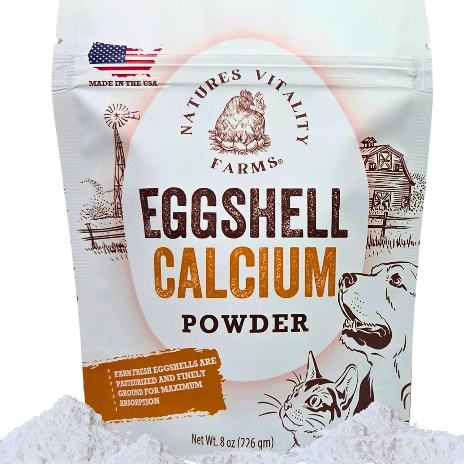 8 oz U.S.A. Eggshell Powder for Dogs Cats Finely Ground Calcium Supplement