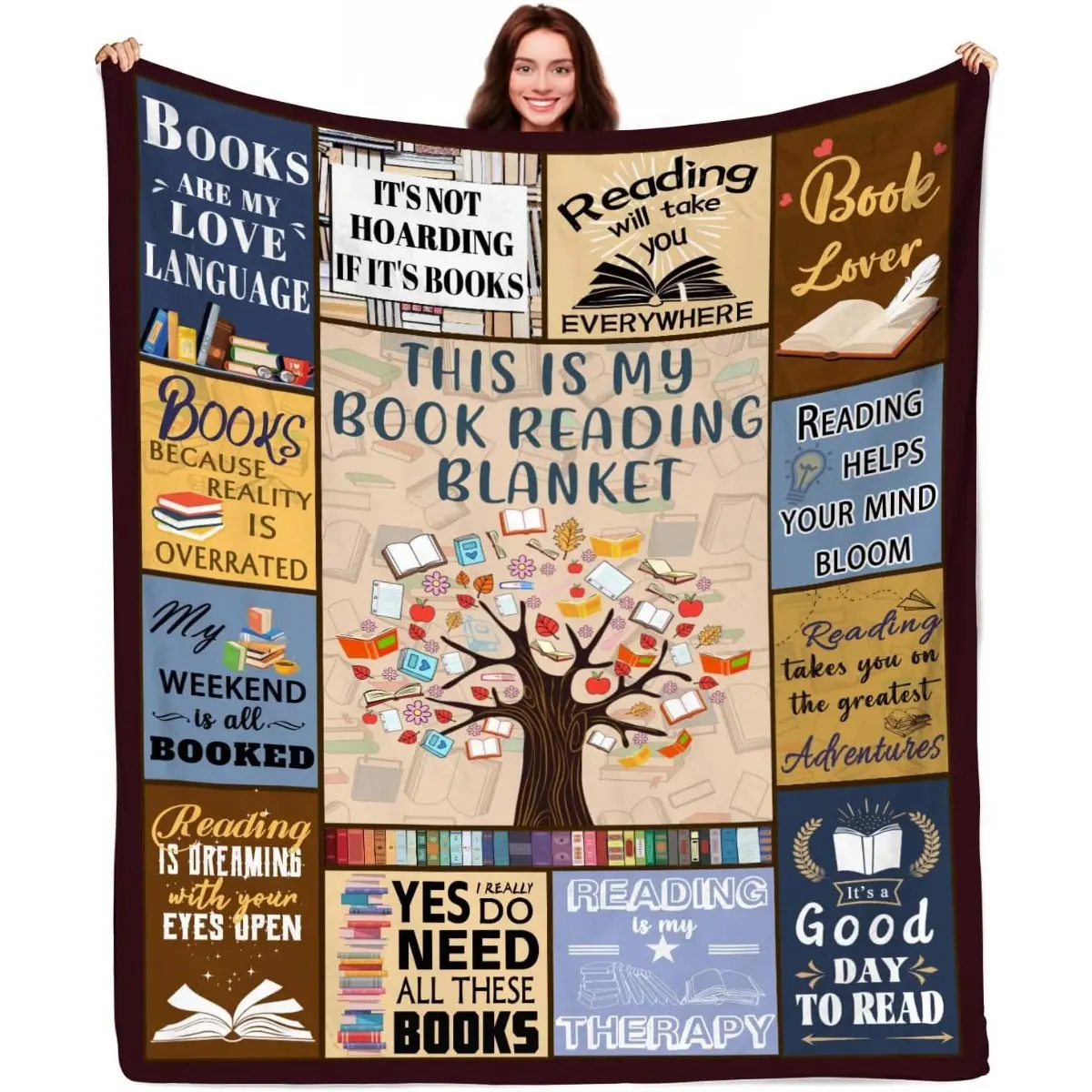 Book Lovers Reading Blanket, Cozy Bookworm Throw Blanket for Readers, Librarian Gift, Book Club Blanket, Literary Themed Home Decor for Sofa Bed Couch
