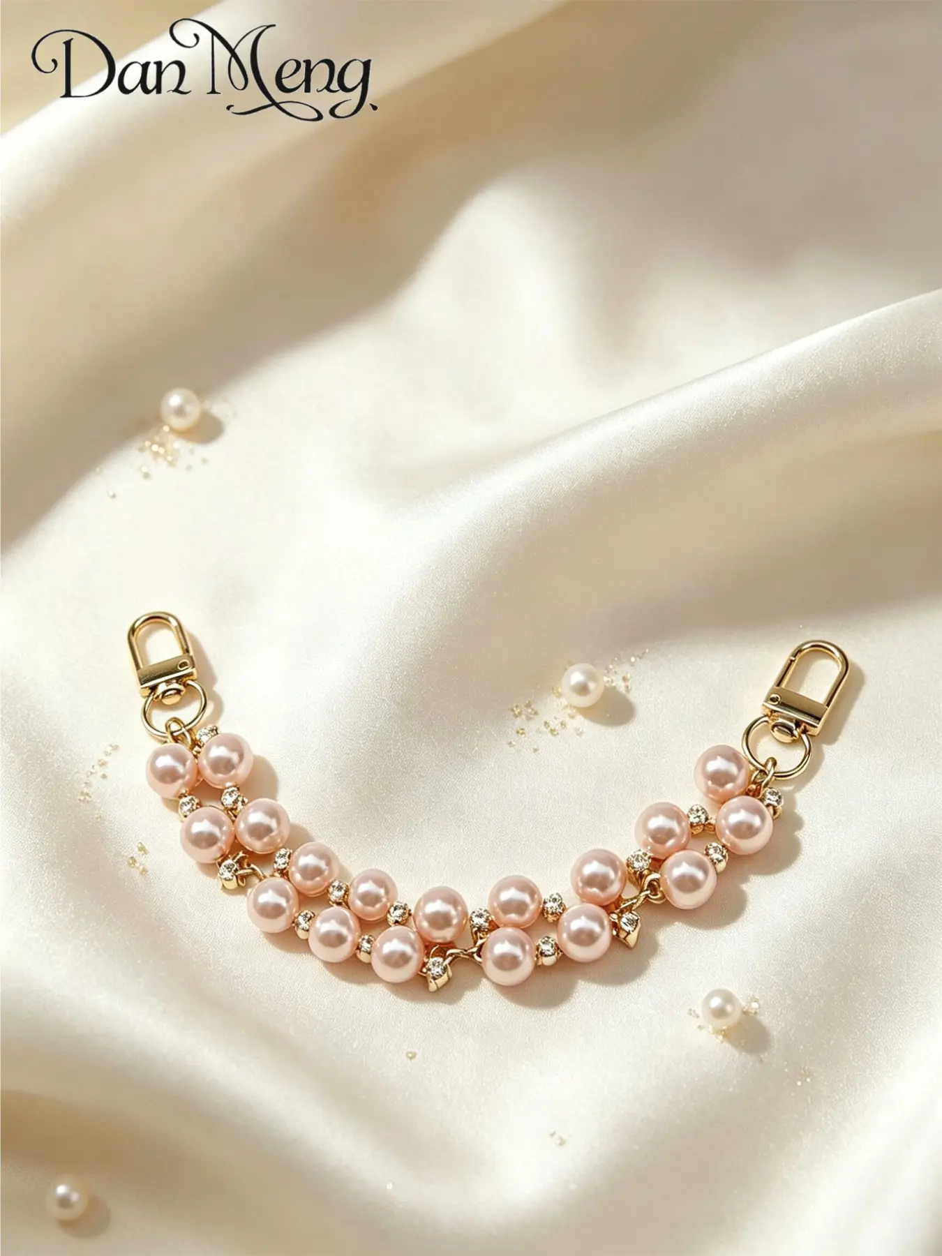 Elegant Nude Pearl Rhinestone Short Chain Bag Strap, Luxury Handbag Replacement Chain, DIY Crossbody Bag Accessory