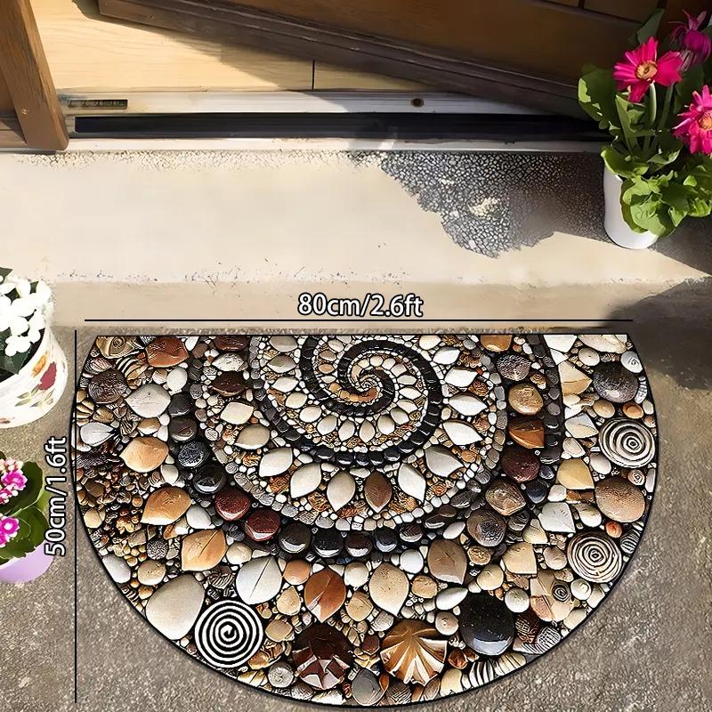 Colorful Pebble Print Welcome Mat, Soft Washable Half Round Indoor Outdoor Door Mat, Perfect for Home Entryway Decoration, Home Decorative Rug