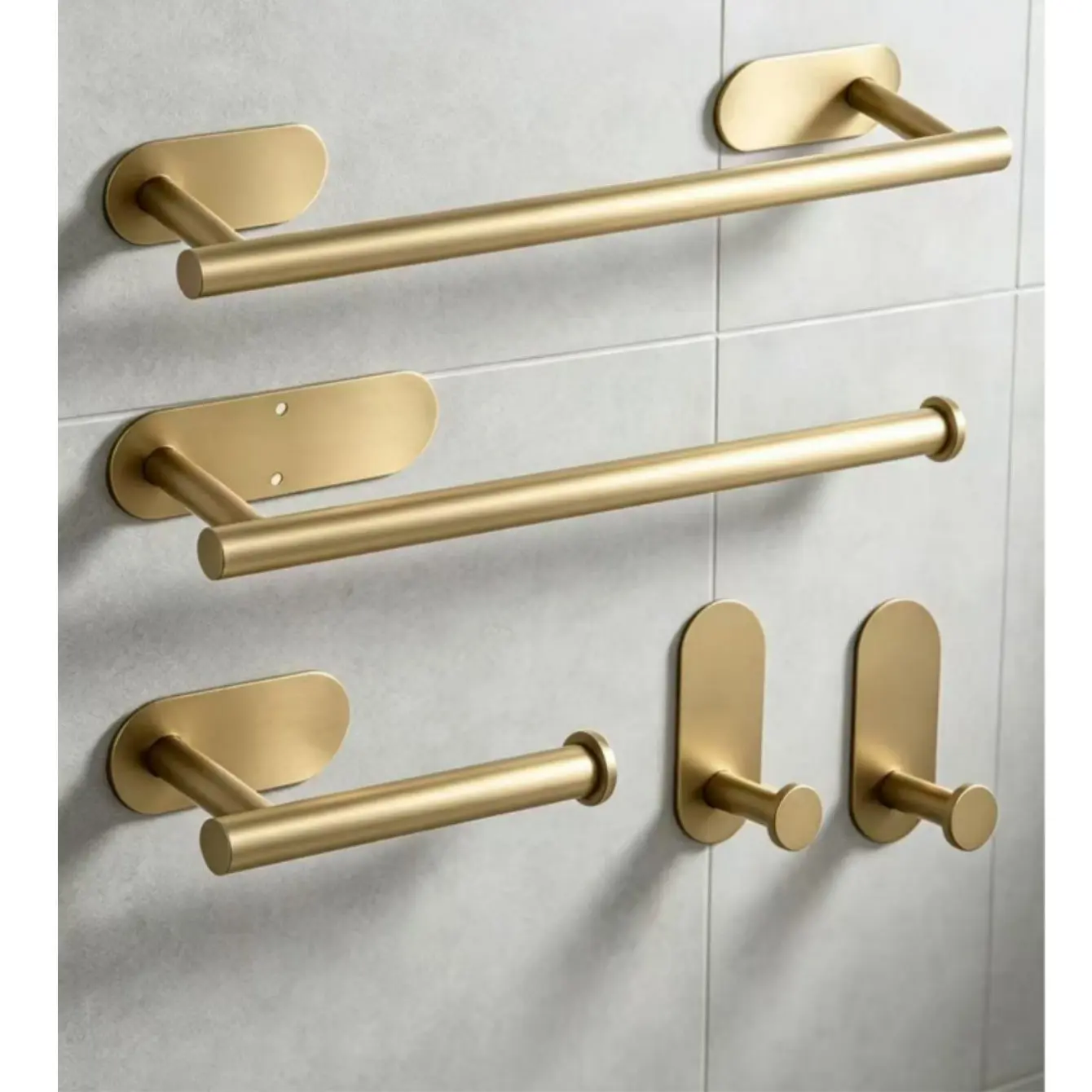 Bathroom Storage Hooks Set, Stainless Steel Towel Rod, Bathroom Paper Holder, Multi-Use Hooks, Shower Towel Hooks, 5 Pieces, Bathroom Organizers, Organize Your Space Efficiently
