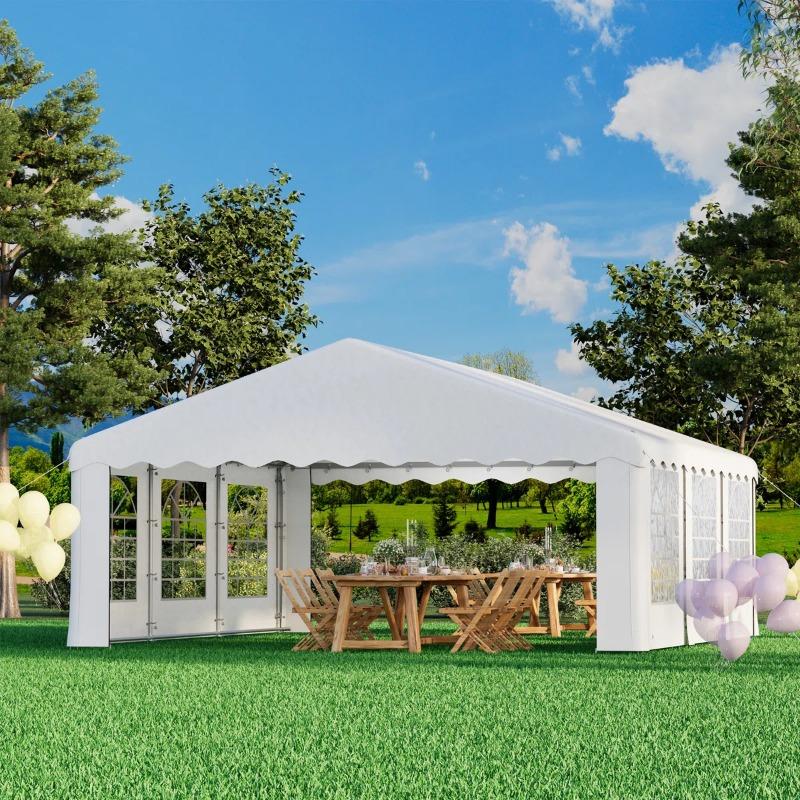 Heavy Duty White Gazebo Party Tent, Removable Sidewall Windows & Storage Bags, Sturdy Outdoor Tent for Events, Weddings & BBQs