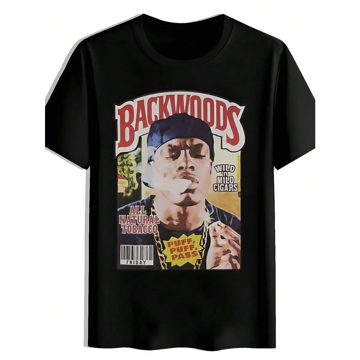 Black T-Shirt With Bold "Backwoods" Graphic Print - Casual Summer Short Sleeve Tee, Polyester, Round Neck, Perfect For Travel, Beach, And Holiday Gifts, Malcolm X T Shirt, T Shirt, T Shirt, T-Shirt, Tshirt