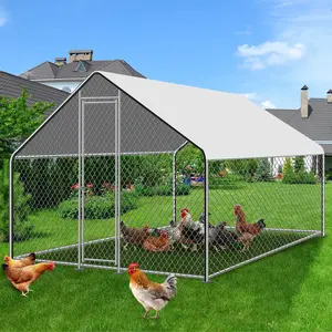 Large Metal Chicken Coop Hen Run 9.8x6.6 x6.6ft House Spire Walk-in Cage Poultry