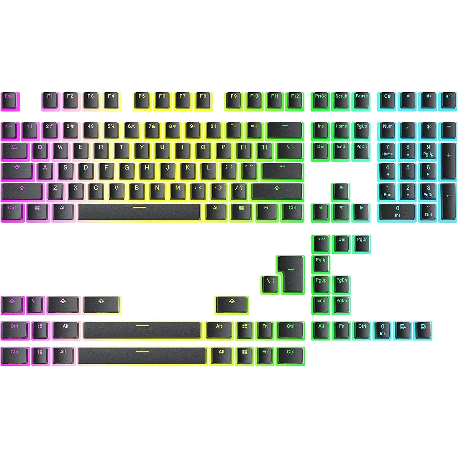 Pudding v2 PBT Keycaps | 145 Double Shot Translucent ANSI  & ISO Layout | OEM Profile for Full Size, TKL, 75%, 65% and 60% RGB Mechanical Gaming Keyboard (Black)