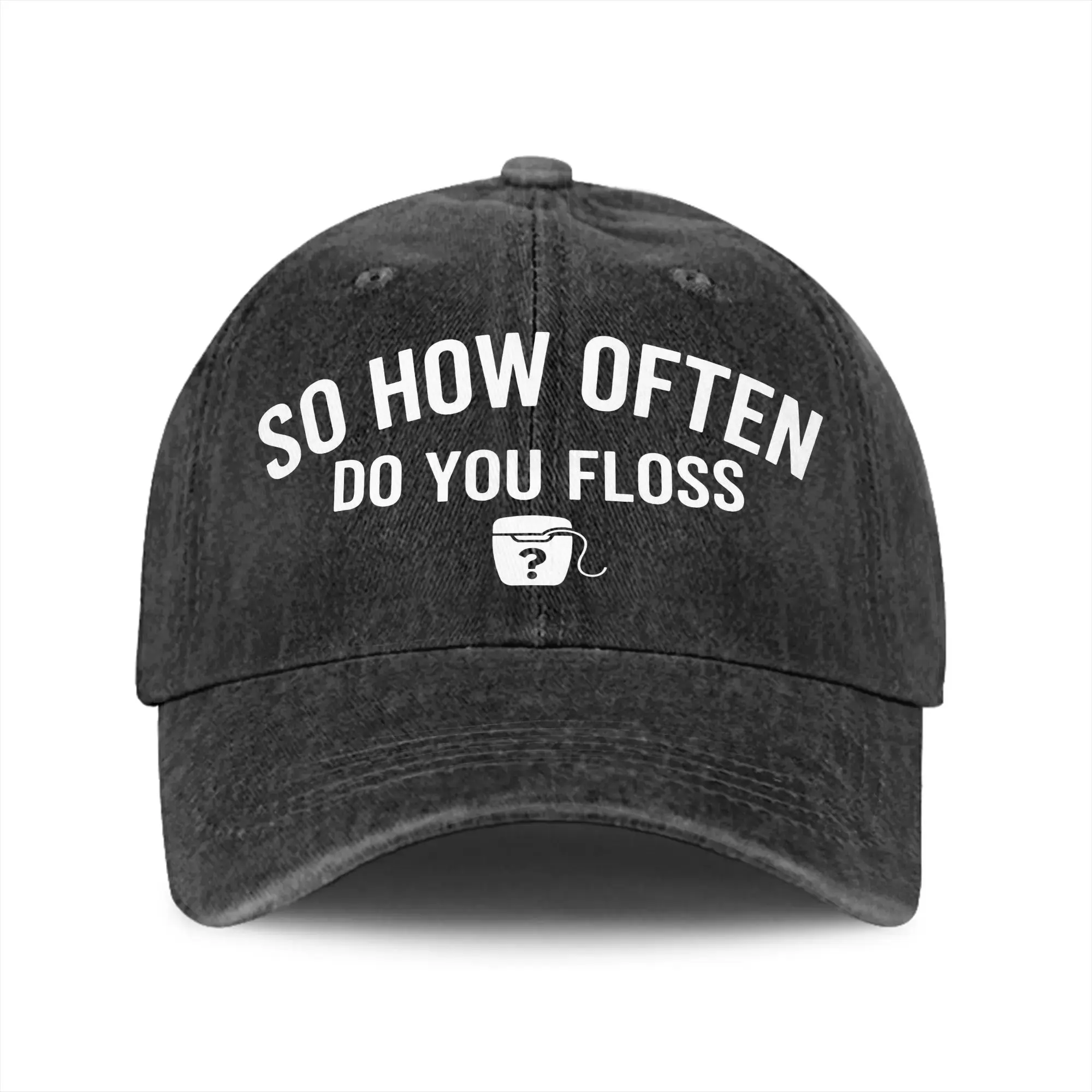 So, how often do you floss themed Cap,Unisex Adjustable Snapback Trucker Hat - 80s-90s Washed Denim Cotton Cap, Religious Graphic Hat for Outdoor Hunting Fishing