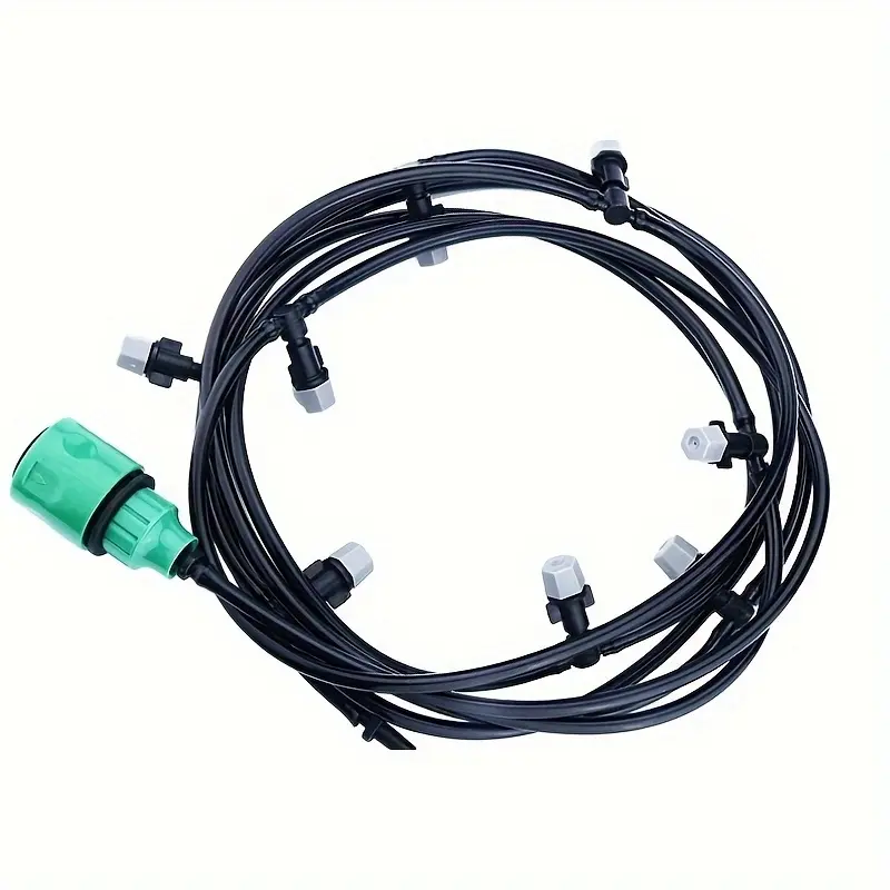 10m garden irrigation system with 10 misting nozzles - durable plastic material, perfect for lawn care and agricultural use, water pressure driven, no electricity