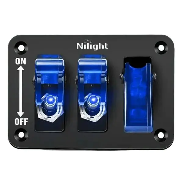 Nilight 3-Gang 3-Pin SPST ON/Off Blue Rocker Switch Panel with LED Lights & Flip Cover, Easy-Install Automotive & Motorcycle Battery Accessory for Cars, Boats, Race Cars, Airplanes
