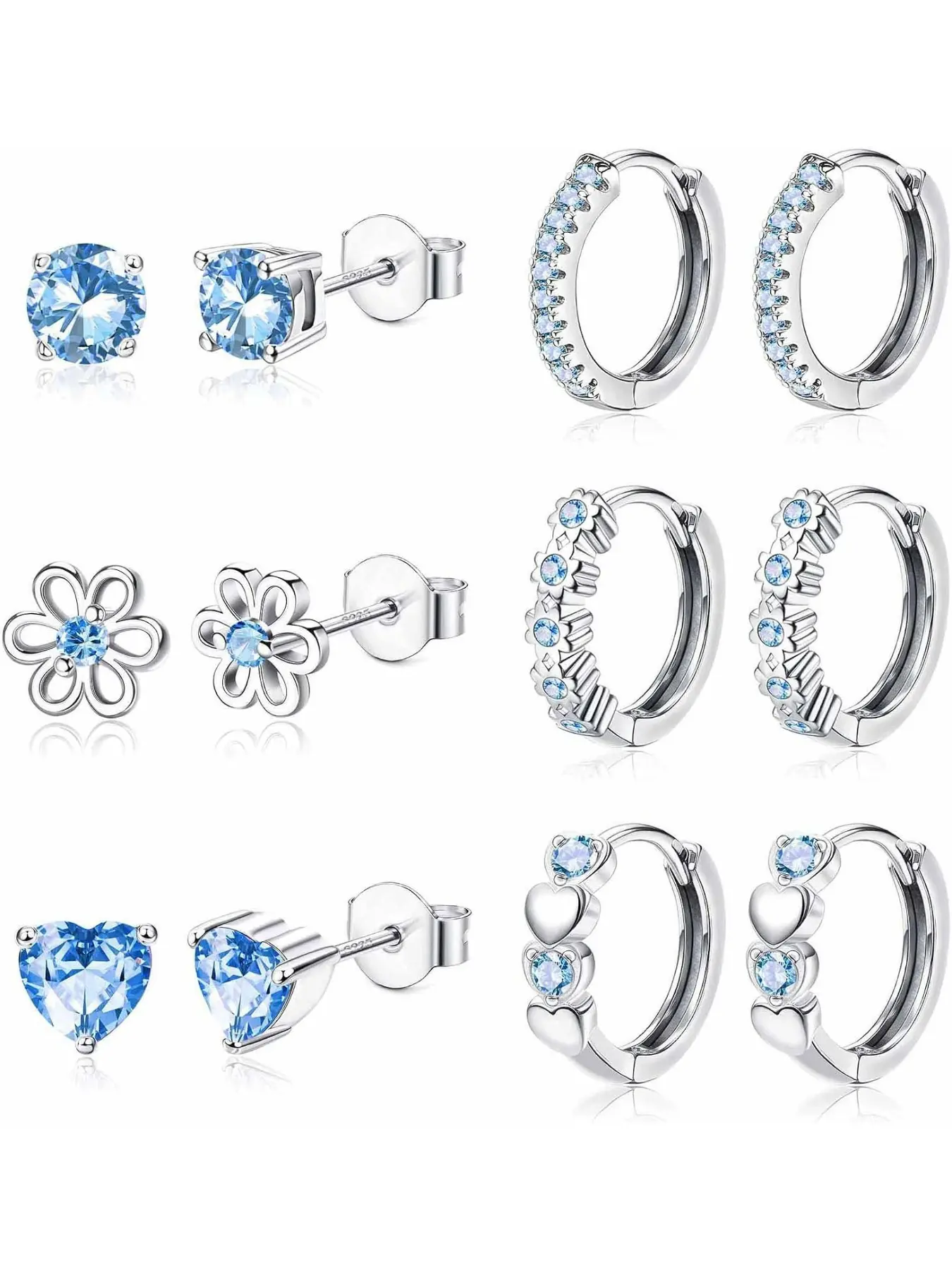 6 Pairs Earrings for Women Girls Kids | Hypoallergenic Earrings,Small Stud Hoop Earrings Set,Zirconia Flower Heart Cute Cartilage Earrings,Pink/Purple/Blue