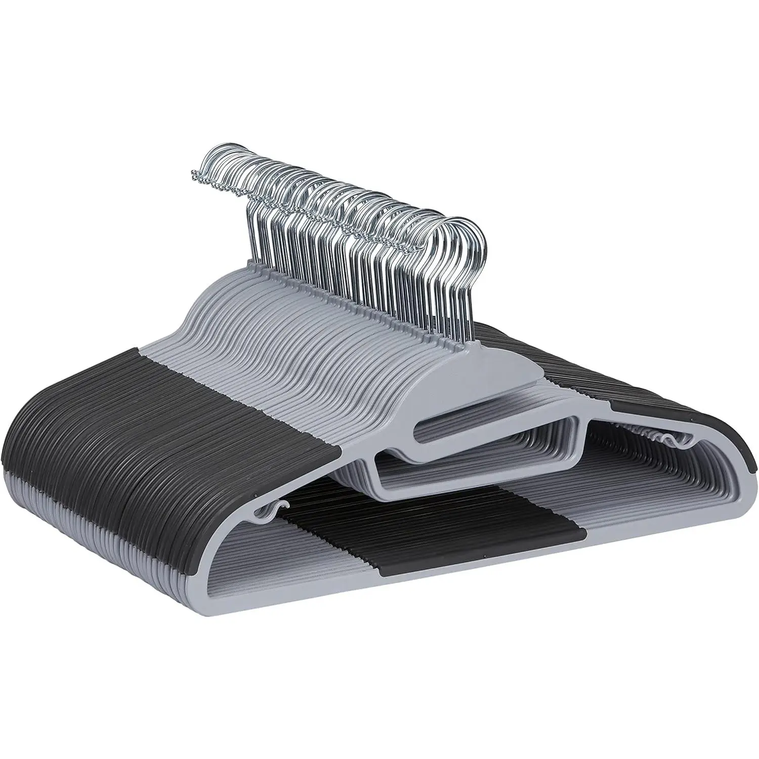 Basics Space Saving Non-Slip Rubber Coated Plastic Hangers with 360 °   Swivel Hook, Thin, Gray, Pack of 50