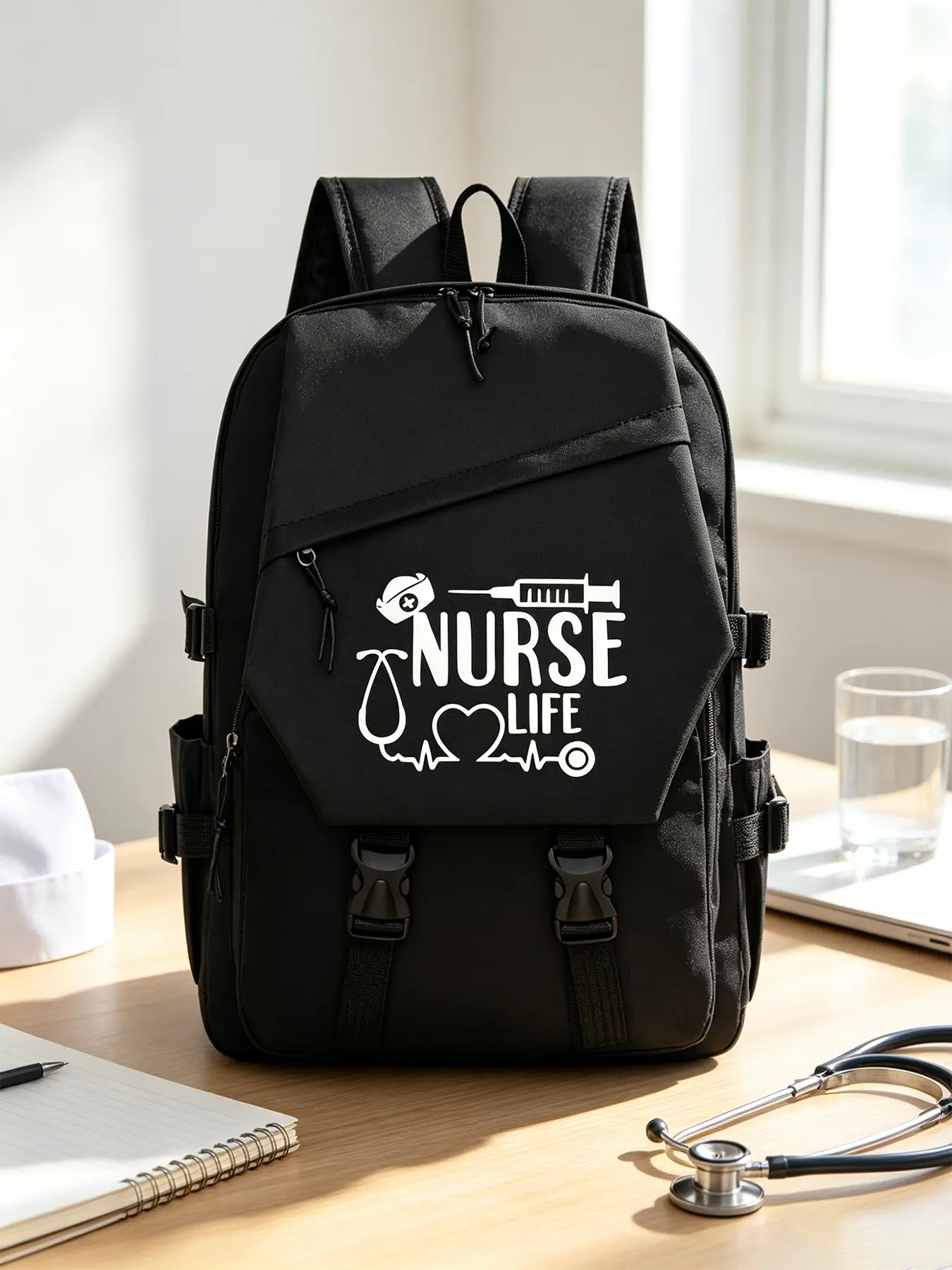 Nurse Print Fashion Backpack for Men Women, Large Capacity Laptop Backpack, Office Work Bag, Commuter Backpack, Travel Daypack, Perfect Holiday Gift for Work & Trip
