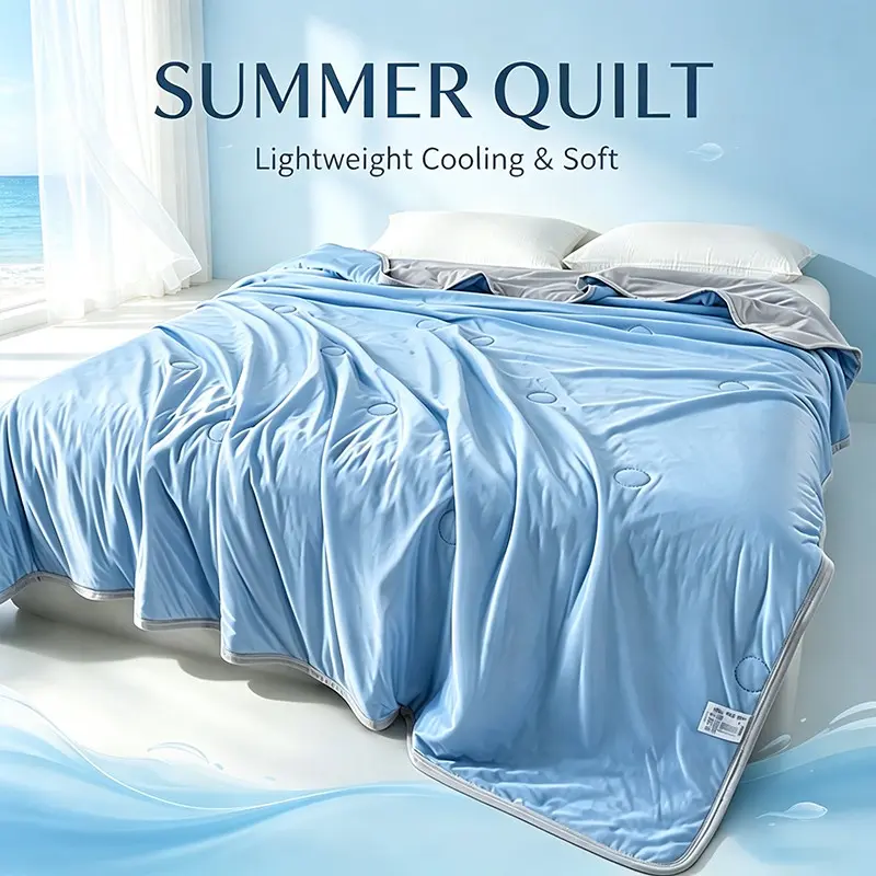 Cooling Summer Quilt, Double Sided Ice Silk Comforter, Lightweight Breathable Blanket, Anti-Sweat Washable Bed Quilt, All Season Use
