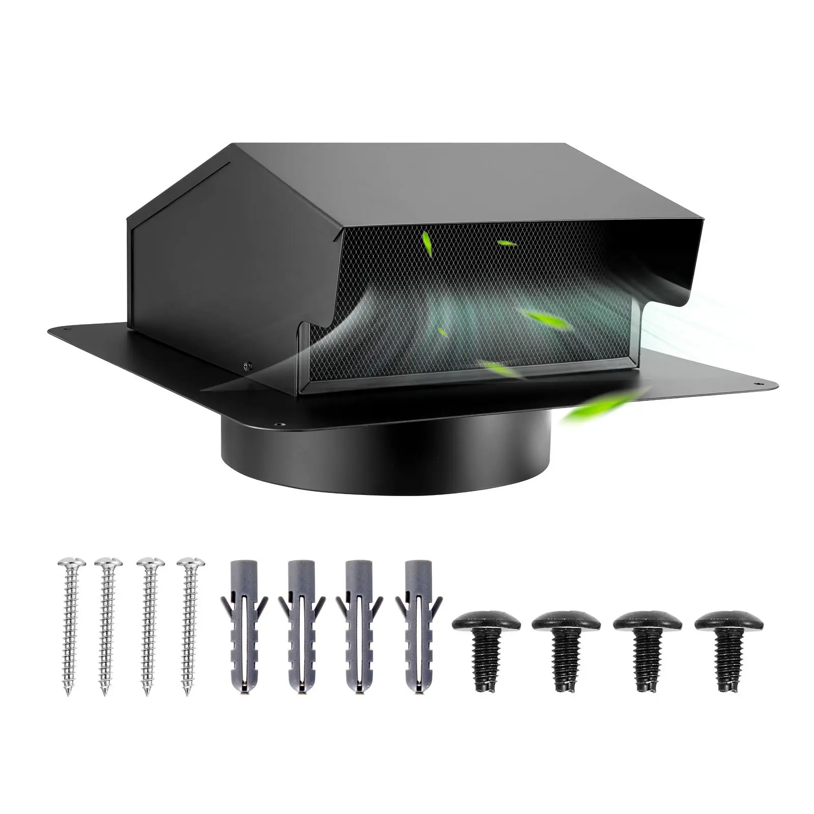 【DealsForYouDays】VEVOR 6 in Square Hooded Wall Vent Cover, SPCC Steel AC Gable Cover with Built-in Protection Screen, for Roof & Wall Outside Duct Exhaust Outlets (1 Pack, Black), Square Shape
