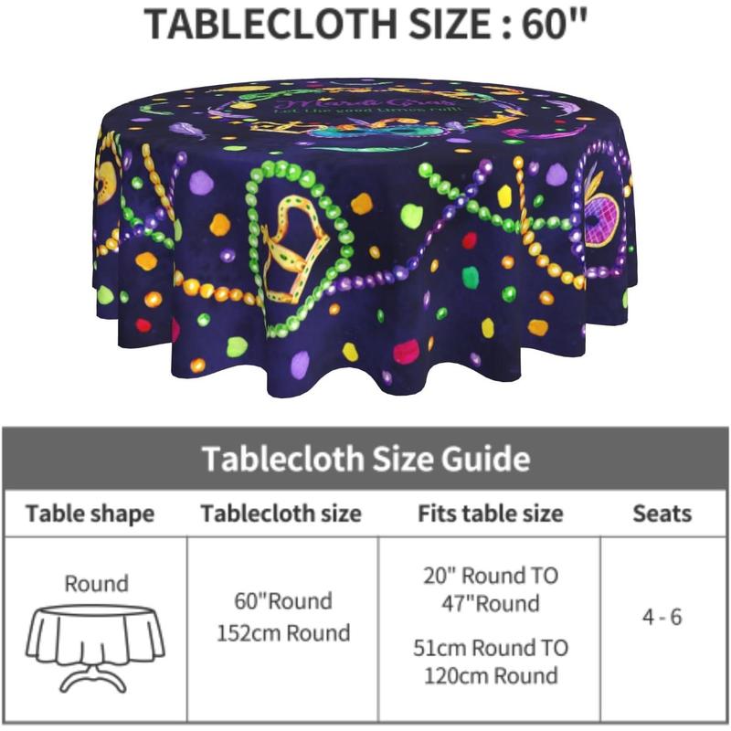 Mardi Gras Round Tablecloth 60 Inch Masquerade Party Mask Beaded Feather Carnival Decorative Table Cloth Farmhouse for Holiday Parties Dining Table Living Room Kitchen Decor