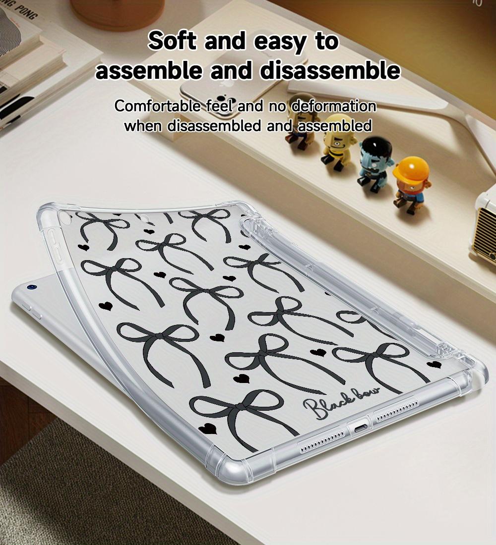 Bow & Heart Pattern Clear Tablet Case with Built-in Pencil Holder, Soft TPU, for iPad Air 4/5/6, iPad Pro 11 2024, iPad Mini 4/5/6/7, iPad 10th Gen, iPad 9/8/7 Series. Shockproof, Portable, One-Side Protection, Easy to Carry Outdoor.