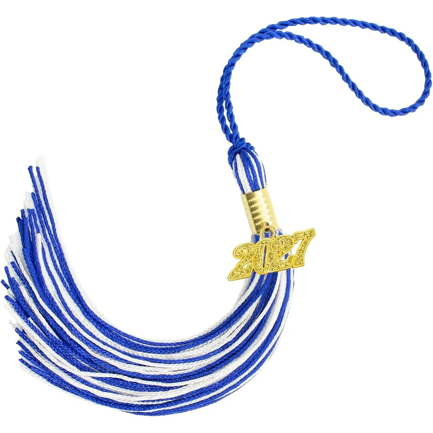 2027 Graduation Tassel Blue White with Golden Charm for Graduation Cap Hat Gown Headband Decorations Senior Class of 2027 Congrats Grad Party Favors Supplies Photo Props Ceremonies DecorGift