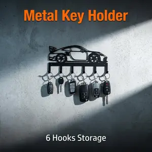 Metal Key Holder with 6 Hooks, Stylish Sports Car Design, Durable Iron Structure, Ideal for Entryway or Bathroom Storage, Perfect Gift