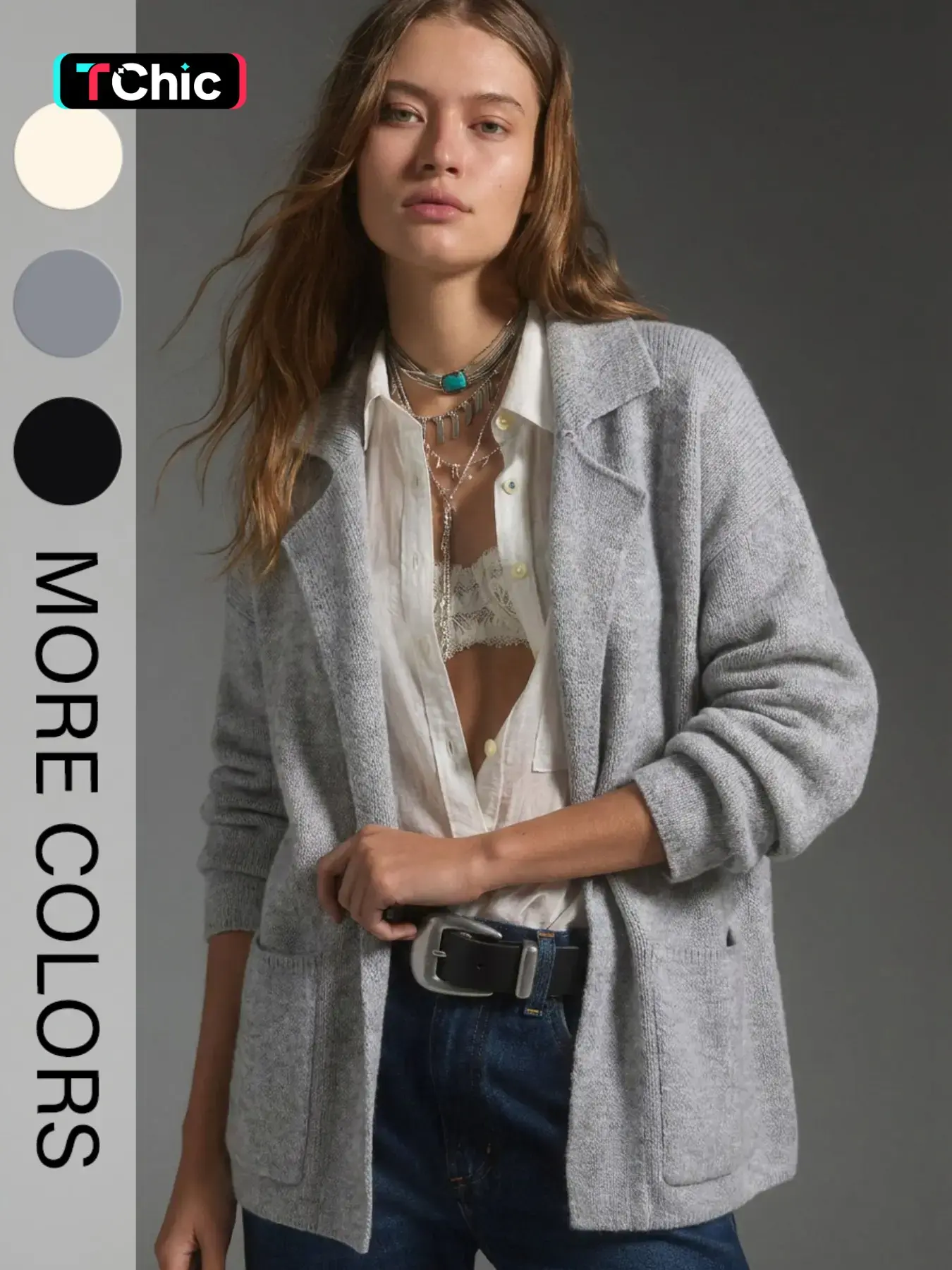 Women's Solid Dual Pocket Drop Shoulder Cardigan Knitwear, Fashion Casual Long Sleeve Lapel Outerwear For Fall & Winter, Women's Clothing For Daily Wear
