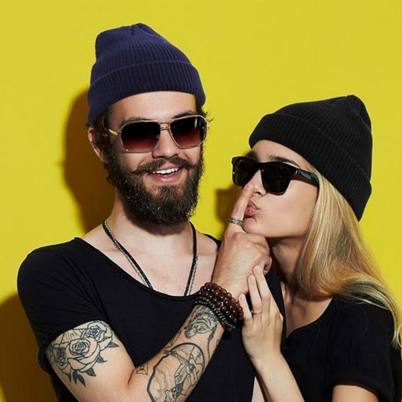 Large Size 2 or 4 Piece Fisherman Beanie for Men Hat Short Knit Cuff Beaniess Trawler Beanie Watch Hat Roll up Edge Skullcap Unisex