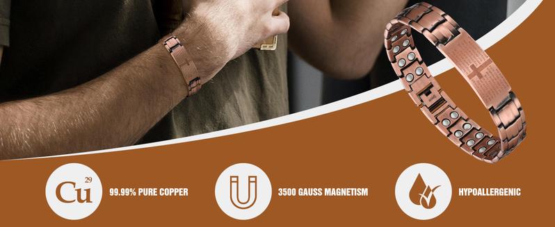 Jecanori 2X Copper Magnetic Bracelet for Men,Ultra Strength Cross Bracelet With Ring Include Adjustable Link, Jewelry Gift Wearable