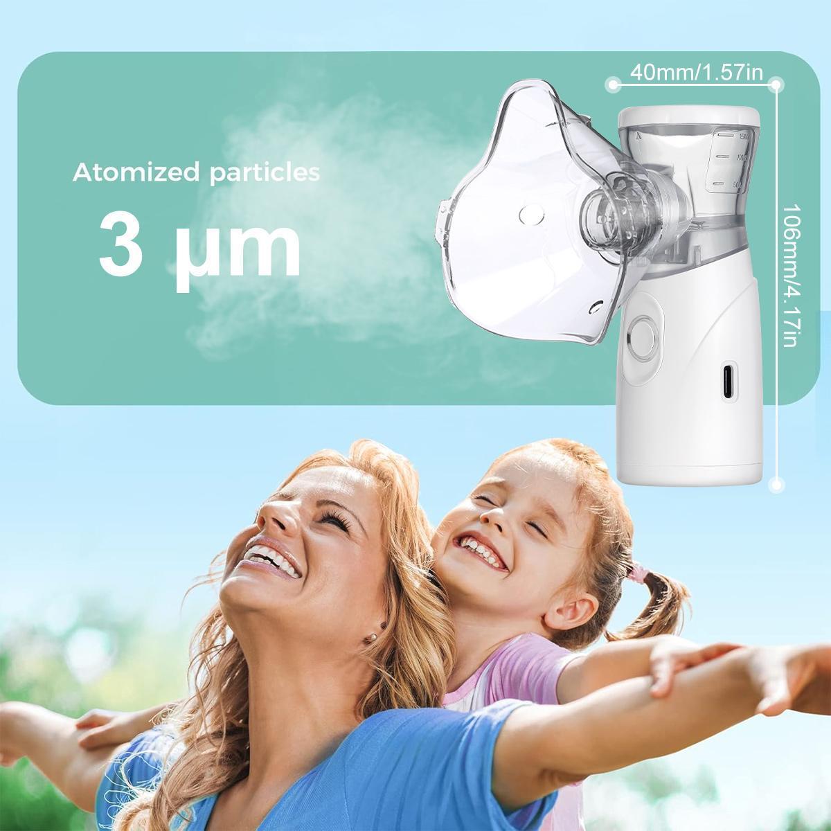 Handheld Ultrasonic Nebulizer, Portable Home Nebulizer, Rechargeable Mesh Nebulizer, Includes Face Mask and Mouthpiece, Features a Compact and Self-Cleaning Design, Suitable for Home Use, Travel, and Respiratory Assistance.