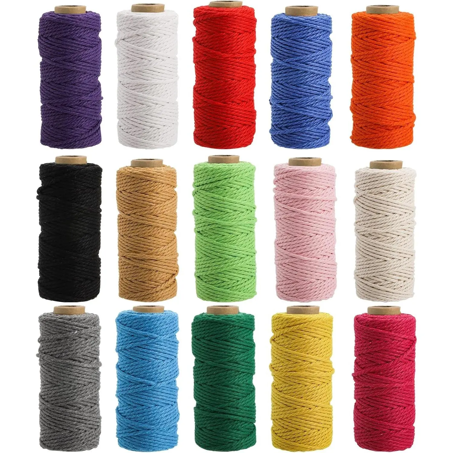 15 Rolls Macrame Cord, 2mm x 480 Yards Natural Cotton Twine String Cord, 3 Strand Twisted Soft Macrame Rope for Artworks, Wall Hanging, Plant Hangers, Crafts, Knitting, Wrapping String