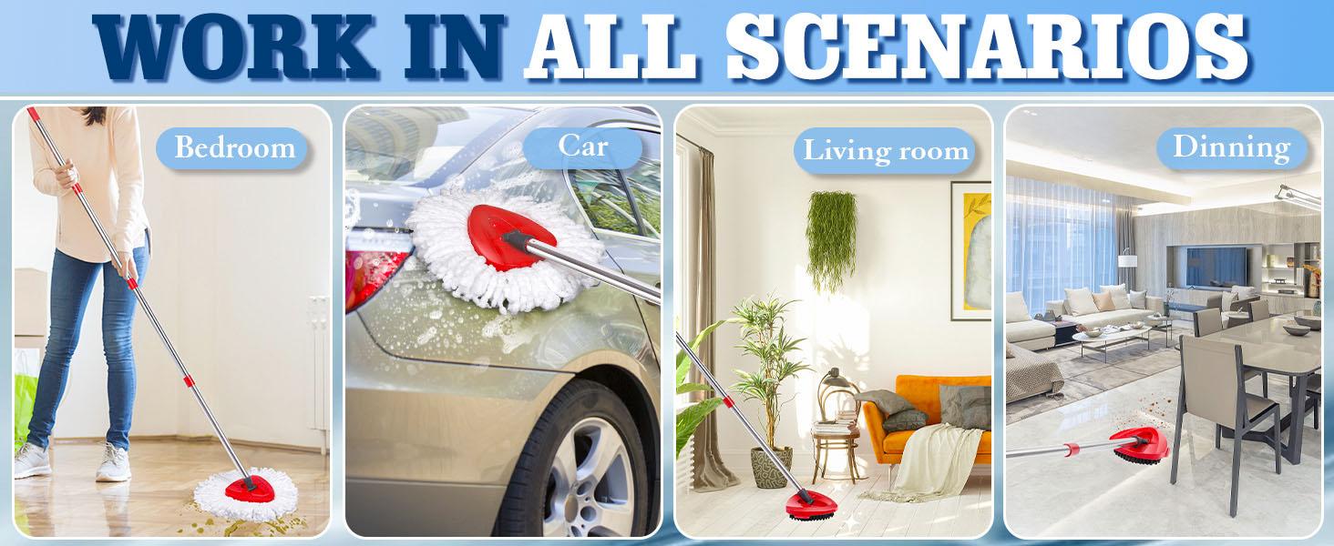 Spin Mop Head Replacement Set – 4 Pack Microfiber Mop Refills for O Cedar 1-Tank System, Shower Floor Scrubber for Wood Tile Marble