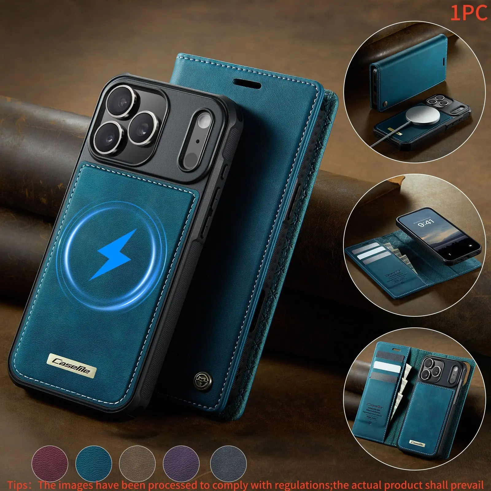 For iPhone 17-11 Pro Max Case, Detachable Wallet Cover, Card Slot, 2-In-1 Flip, Rfid Shield, Shockproof, Edge Protection, Solid Pattern
