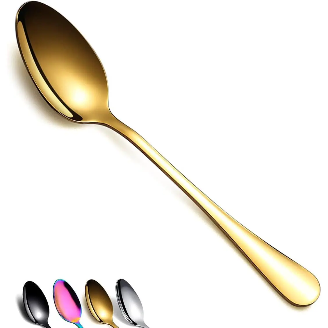 Dinner Spoon of 4,  7.5" Stainless Steel Titanium  Shiny  Soup Spoons Silverware, Golden Soup Spoon Table Spoons Set Sturdy Easy To Clean, Dishwasher Safe