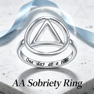 AA Sobriety Ring for Men Stainless Steel Open Circle Triangle Symbol Inner Engraved One Day At A Time Alcoholics Anonymous Narcotics Anonymous Unity Recovery Wholeness Addiction Recovery Minimal Sober Anniversary Encouragement Gift for Him Finger Ring