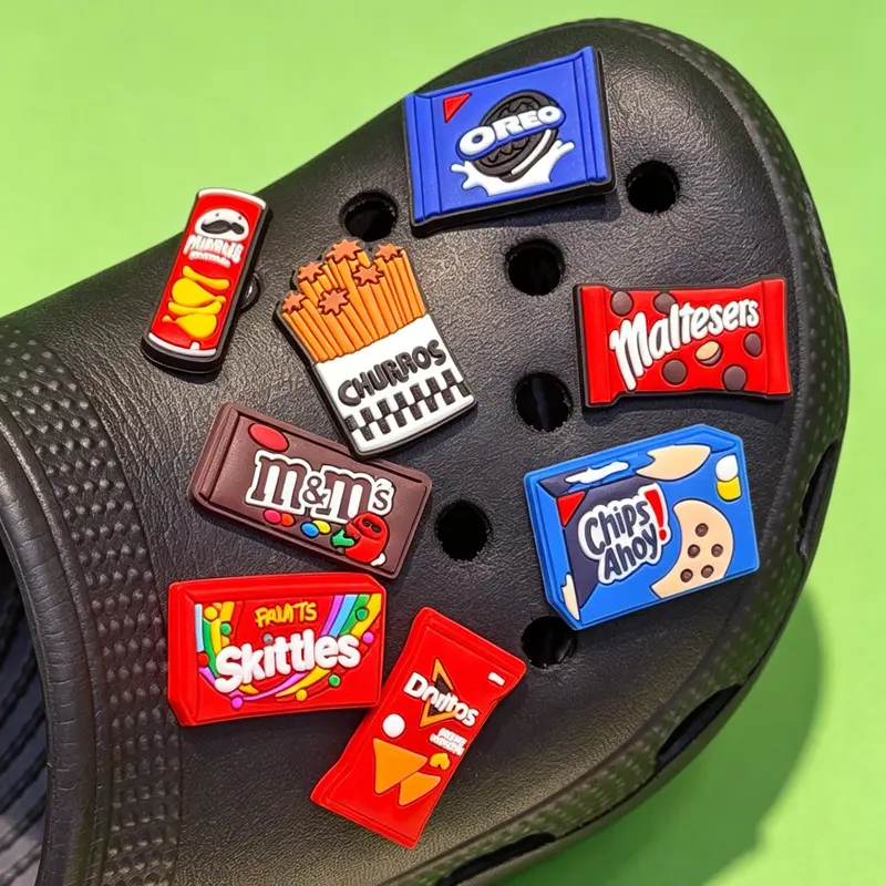 8Pcs Cute Snack Pattern Shoe Accessories, Cute Shoe Charms, DIY Holey Shoes Button Sandals Decor, Shoe Charm Set, Suitable for Kids and Adults, All Seasons