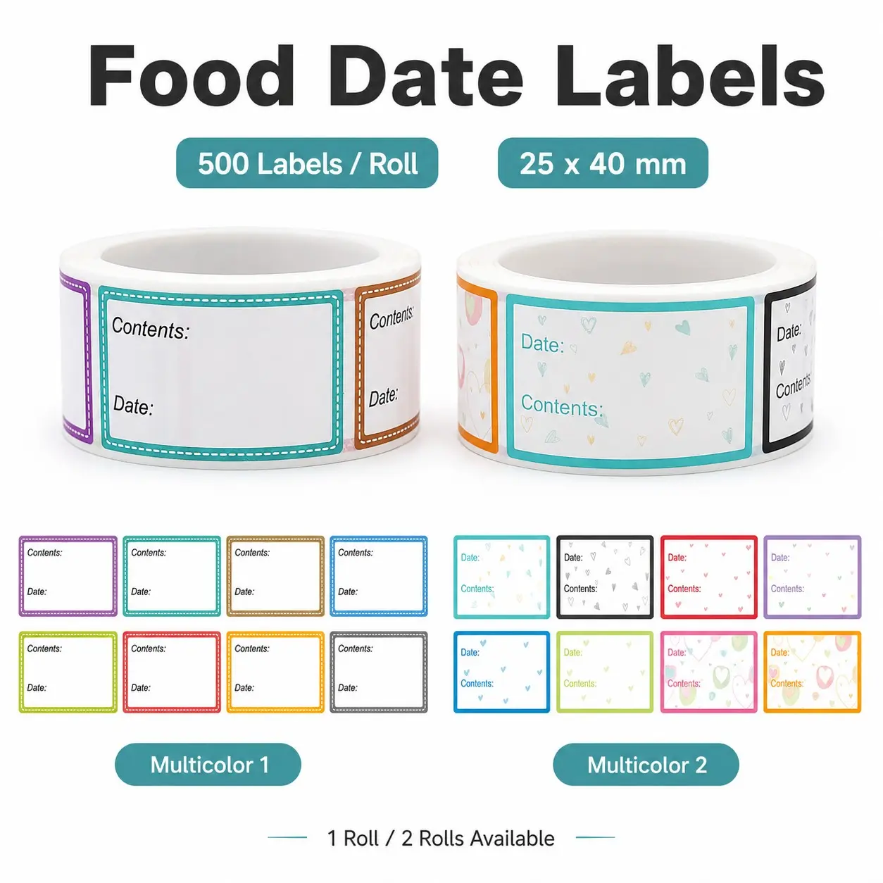 Food Date Labels, 500pcs/Roll or 1000pcs/2 Rolls Food Storage Stickers, Freezer Refrigerator Date Labels, Pantry Labels, Colorful Blank Kitchen Labels for Containers, Jars, Spice Bottles and Freezer Bags