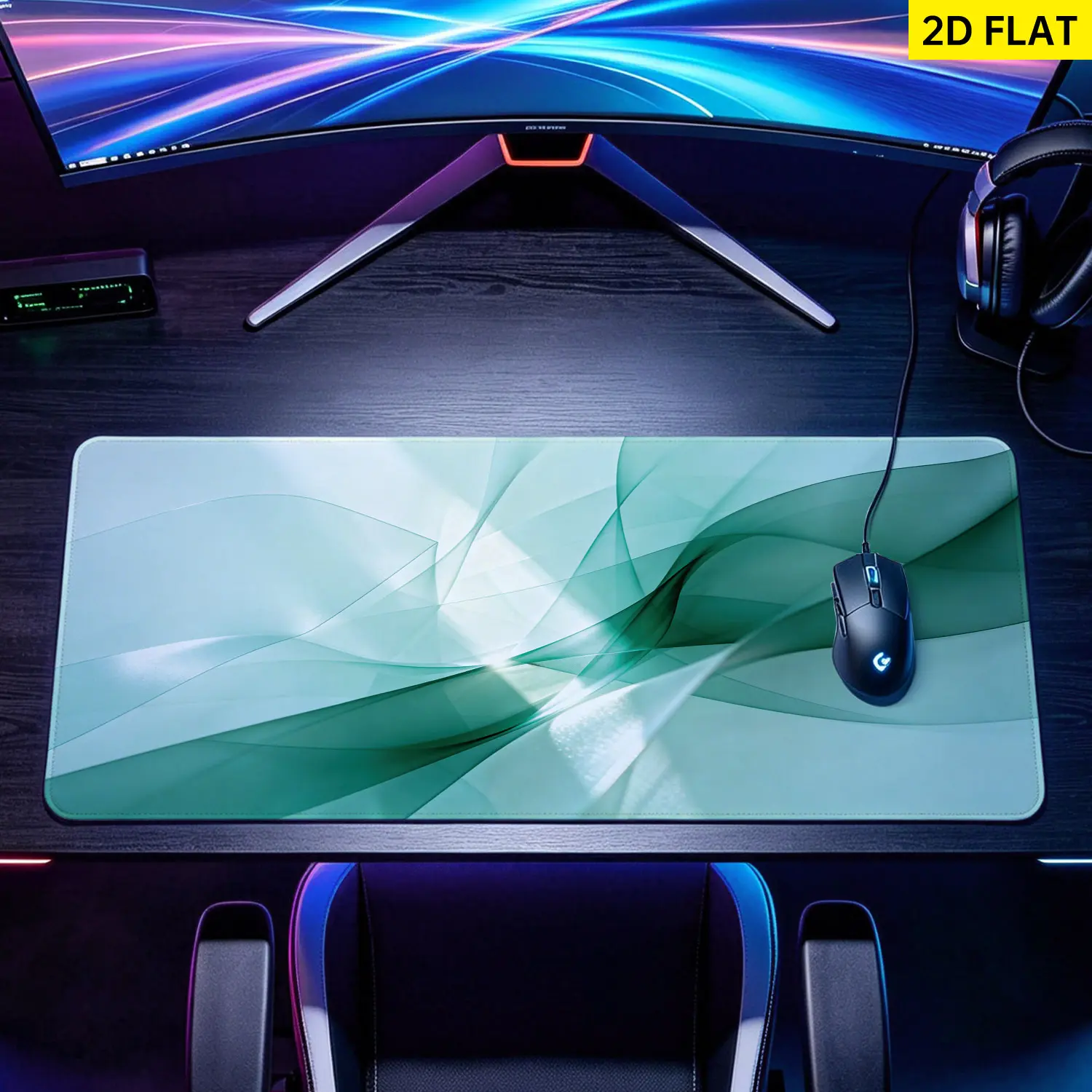 Extra Large Teal Abstract Wave Premium Gaming Mouse Pad - Stitched Edges, Non-Slip Rubber Base, Multi-Size, Washable, Precision Movement, Desktop Protection & Decoration, for Office, Home Use, Ideal for Mouse Pads, Gaming Mouse Pads