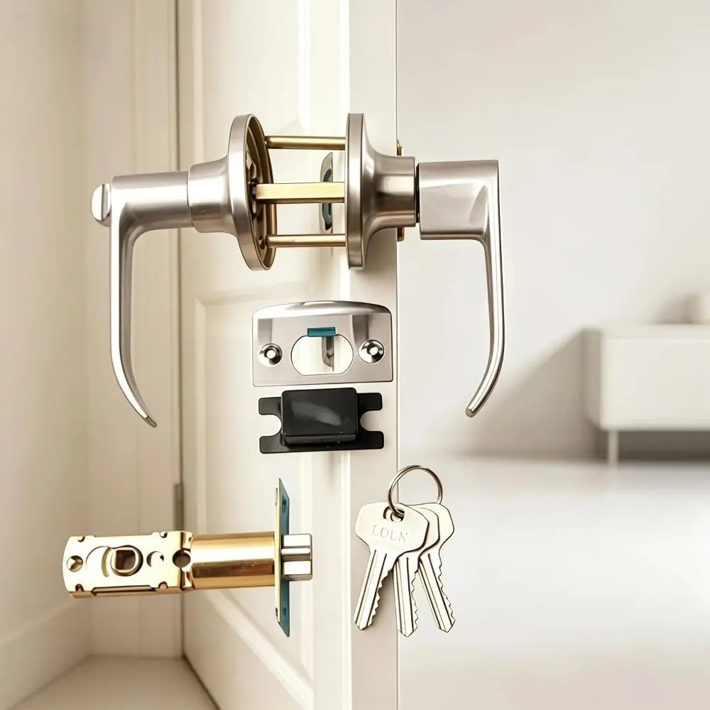 1 PCS Modern Entry Door Handle Set - Door Levers, Zinc Alloy, 30-50mm Fit, Hinge & Lock Mechanism for Bedroom and Living Room Doors