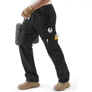 Luxury Premium Men's Wear IGOLUMON Men's Stretch Tactical Pants,Ripstop Cargo Pants with 11 Pockets, Lightweight Outdoor EDC Work Hiking Pants Black
