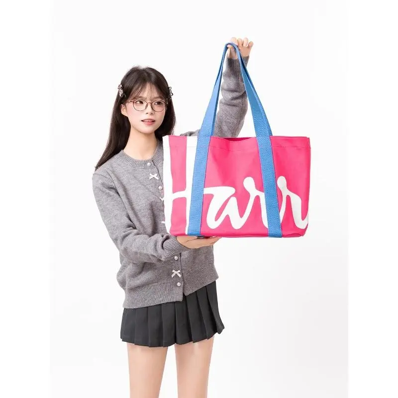 UK Harrods Tote Bag 38*16*30cm Large Capacity Handheld One-shoulder Shopping Bag Canvas Cartoon Tutoring Bag