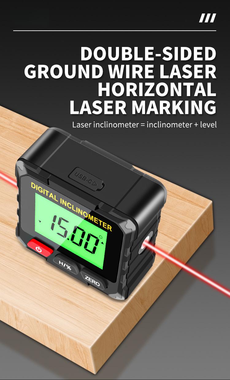 Measurable Four-Side Strong Magnetic Level Slope Straight Line Laser Goniometer Multifunctional Digital Display Inclinometer Multifunctional Stud and Wire Finder electronic laser Self-Leveling Rechargeable
