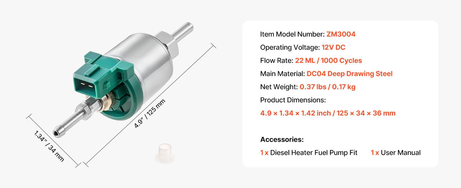 TikTokShopBlackFridayVEVOR Diesel Heater Fuel Pump Fit, 12V DC Car Air Heater Diesel Fuel Dosing Pump, 22ML Aluminum Air Diesels Parking Heaters Pumps Fits for 2KW 5KW 8KW Diesels Heaters, Quiet Design, Pulse Technology