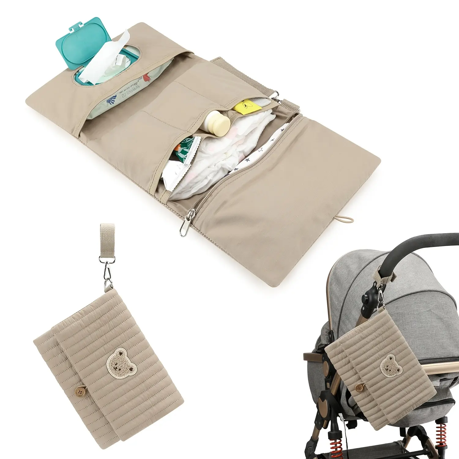 1pc Bear Diaper Storage Bag Mother And Outing Portable Foldable Wash Bag Multifunctional Wet Wipe And Diaper Organizer