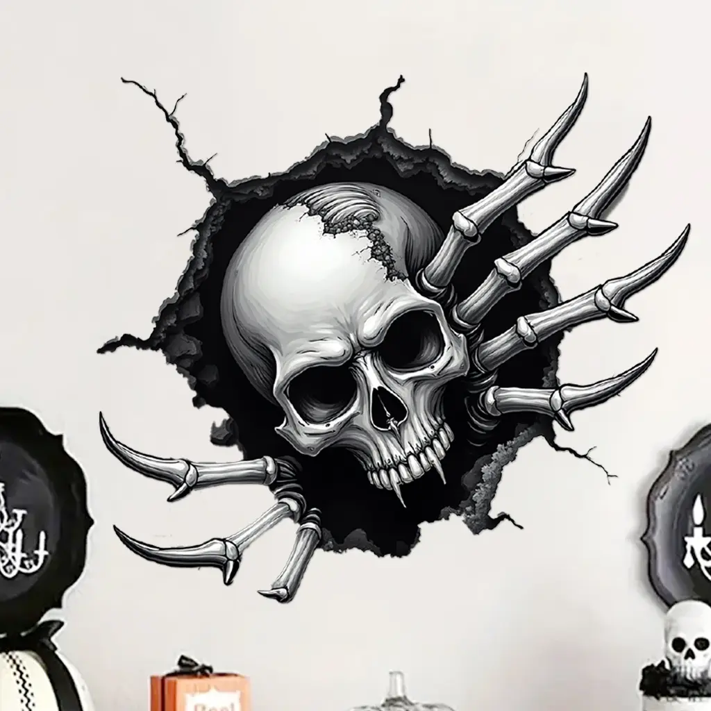 1 Set, 1 Pcs Halloween Skeleton Claw Decorative Stickers, self-adhesive and detachable PVC material, suitable for room decoration, wall decoration, home decoration, Halloween party decoration stickers
