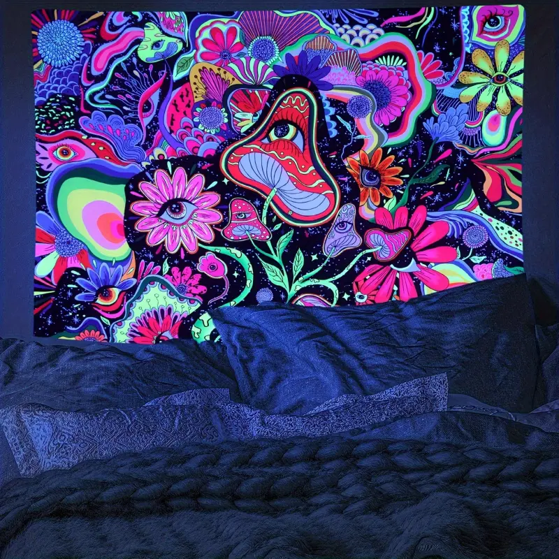 Nature,Tapestry Wall Hanging,Bohemian,Sun,Glow in the Dark Neon Tapestry - UV Reactive Psychedelic Print, Fluorescent Peach Cream Fabric, Soft Texture Wall Mural, No Electricity Needed, Boho Home  for Bedroom, Wedding Backdrop, Indoor Extra Large Gift Per