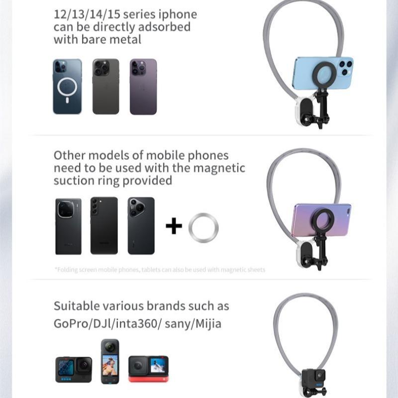Magnetic Neck Mount, Hands-free Magnetic Neck Mount, Portable Phone Holder, Secure Holder for Phones, Suitable for Vlogging, Compatible with iPhone 15/14/13/12 Series, Phone Mounted #TOP PICKS